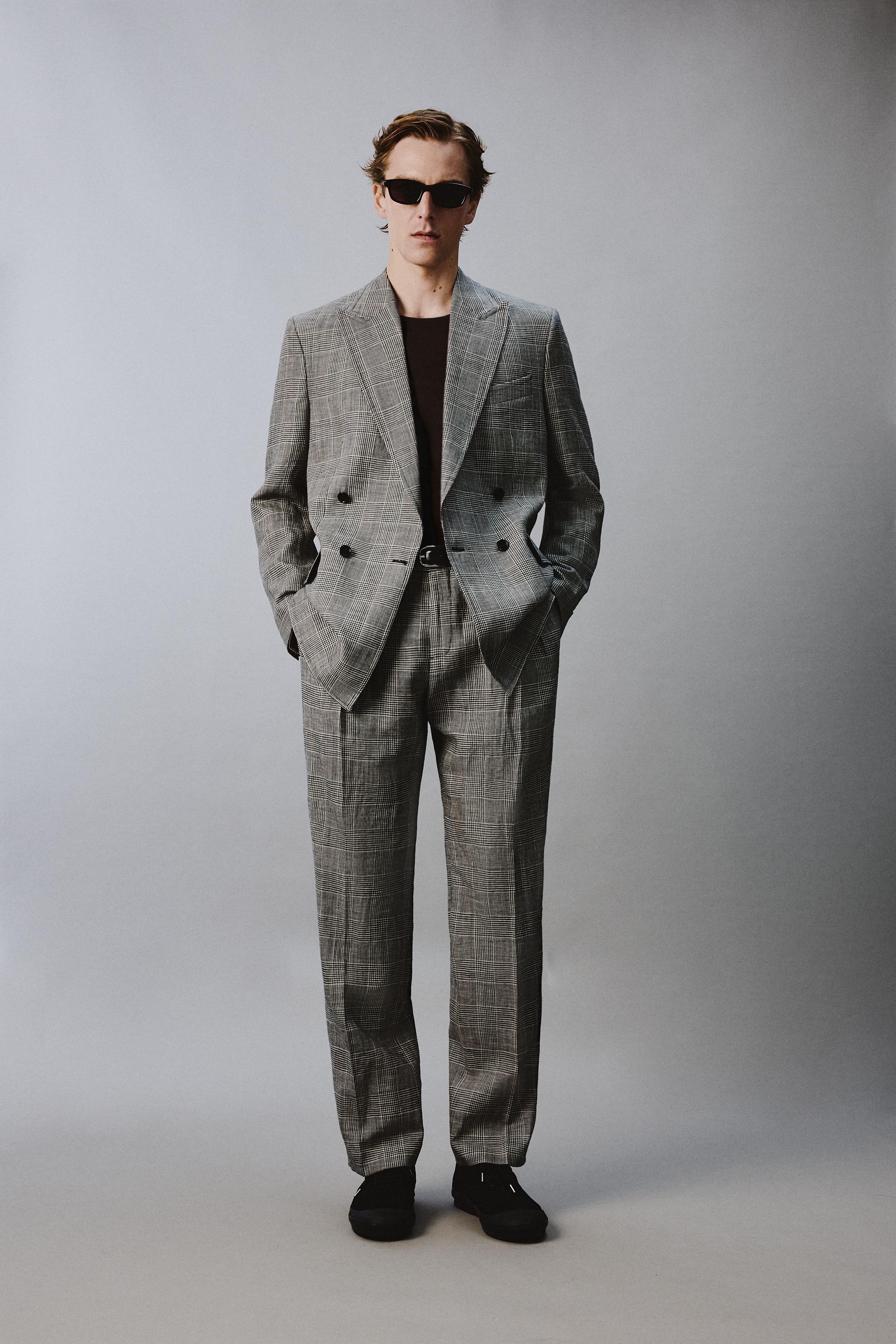 PANTALON DE COSTUME À CARREAUX EN LAINE ET LIN AARON LEVINE X ZARA