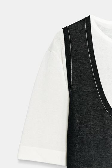 ROBE EN MAILLE BIMATIÈRE - Noir / Blanc de Zara - Image 6