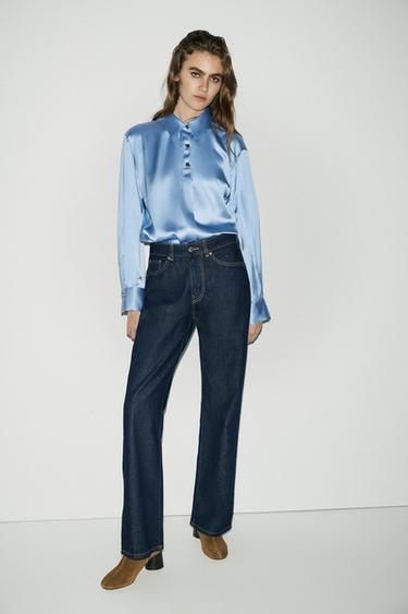 CAMISA SATINADA BOTONES - Azul claro de Zara