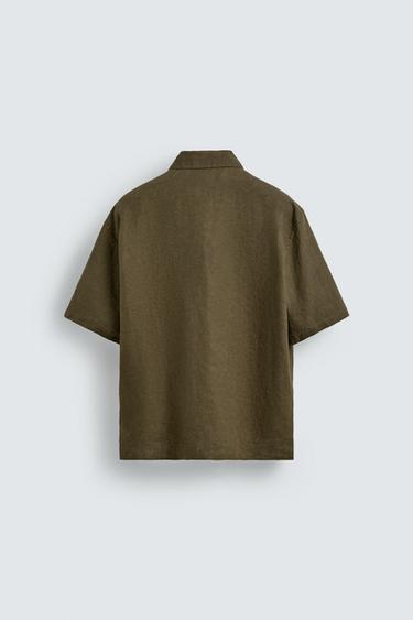 100% LINEN RELAXED FIT SHIRT - Dark khaki by Zara - Image 8