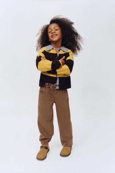 GILET EN MAILLE À RAYURES 100 % LAINE - Moutarde de Zara