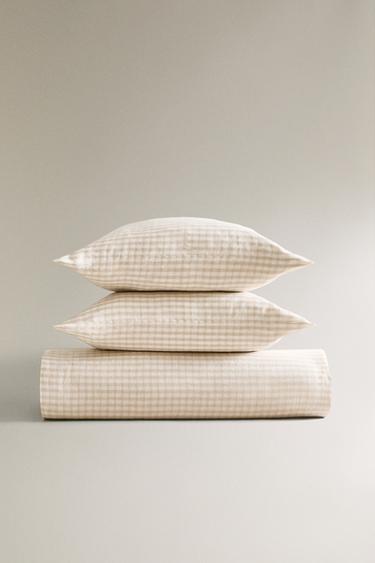 DYED THREAD CHECK DUVET COVER - Light beige by Zara