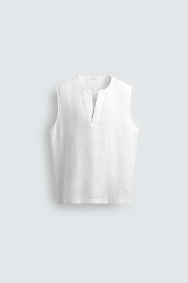 100% LINEN POLO SHIRT - White by Zara
