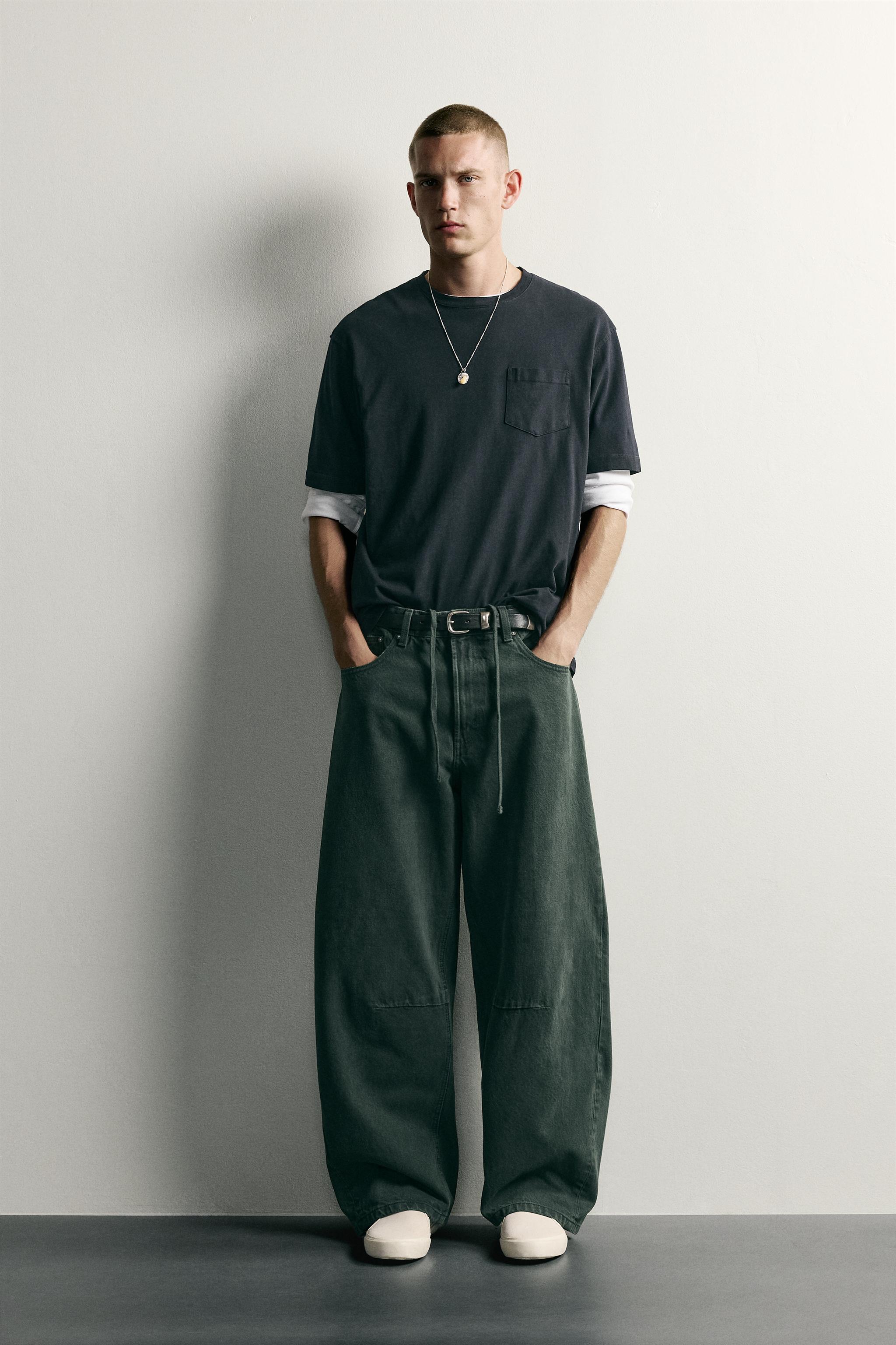 バレルフィット ドローストリングパンツ - ボトルグリーン | ZARA