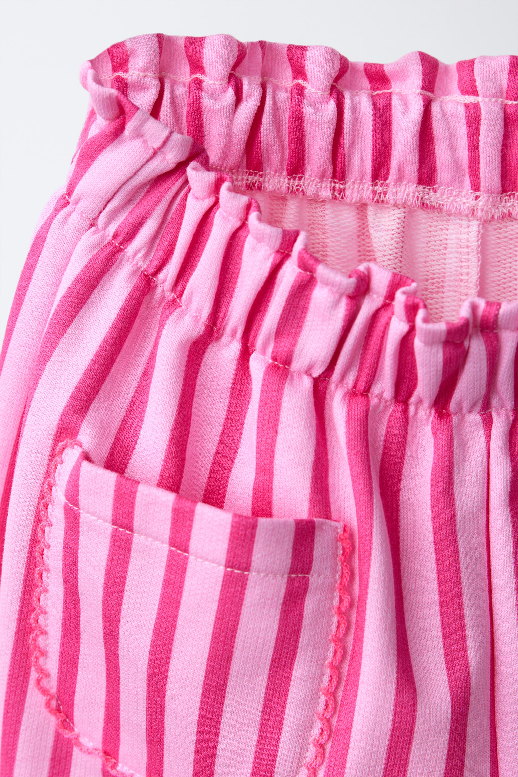 STRIPED CULOTTES WITH RUFFLE AND CONTRASTING PICOT TRIM