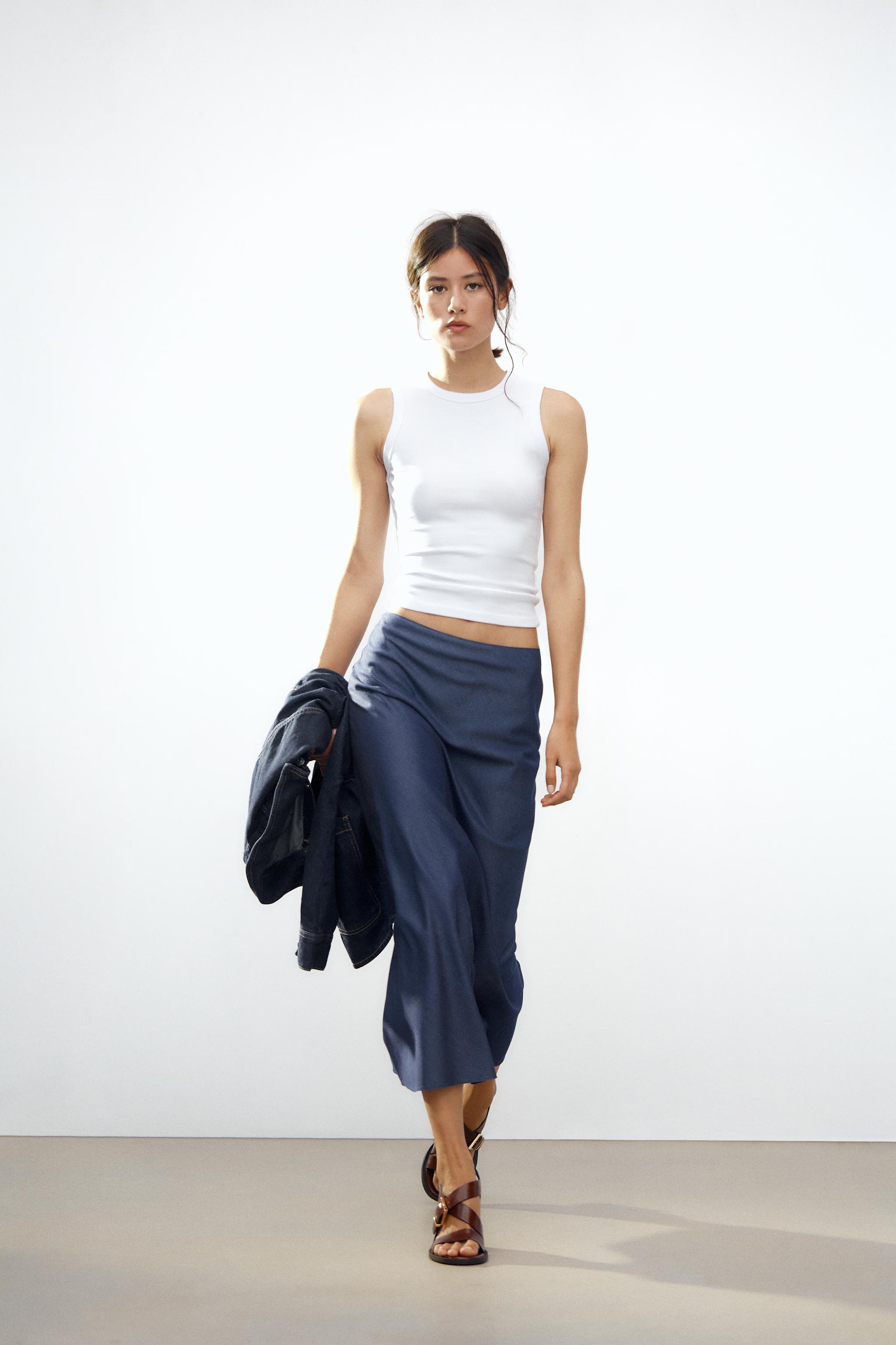 Denim effect midi skirt