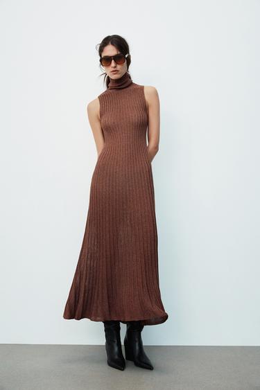 LONG RIBBED METALLIC THREAD DRESS - Golden by Zara
