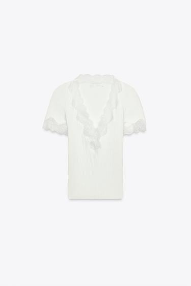 RIBBED LACE T-SHIRT - White by Zara - Image 0
