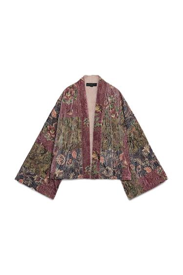 FLORAL PRINT VELVET KIMONO - Aubergine by Zara - Image 0