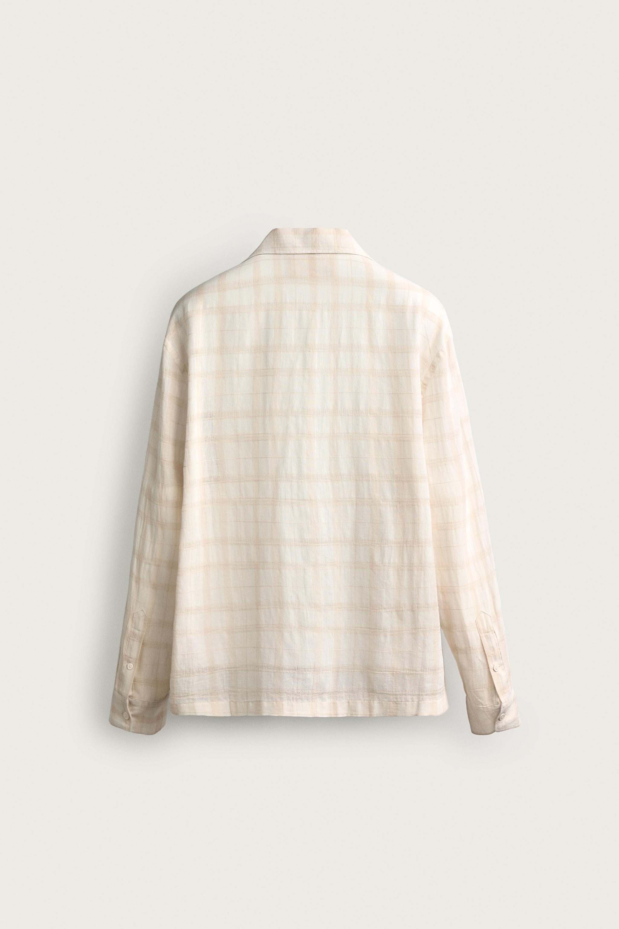 Мужские рубашки Zara RELAXED FIT COTTON-LINEN JACQUARD SHIRT — фото 9