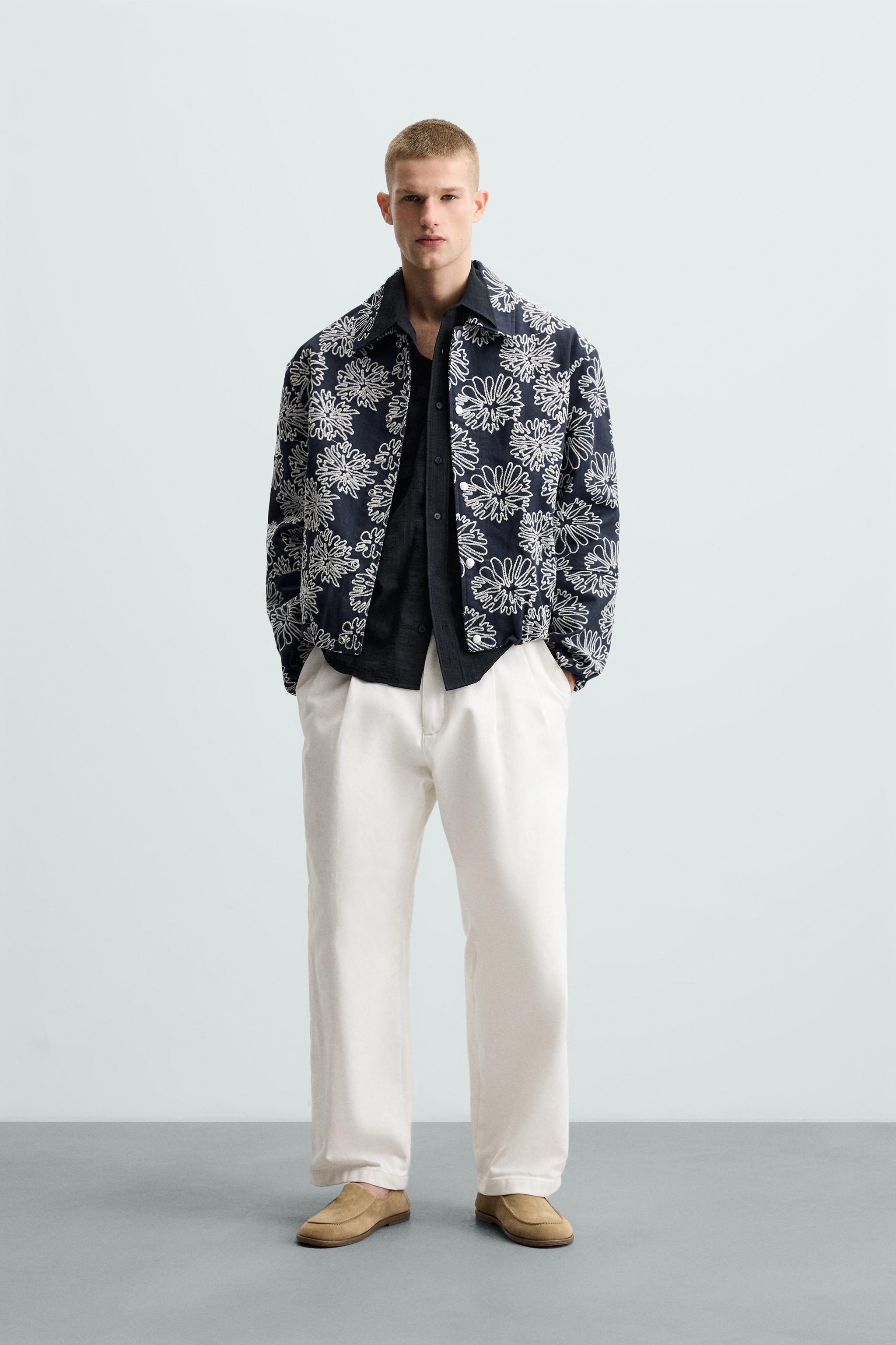 JAQUETA COM BORDADO FLORAL - Azul / Branco | ZARA Brasil