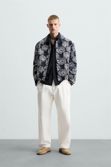 CAZADORA BORDADO FLORAL - Azul / Blanco de Zara - Imagen 0