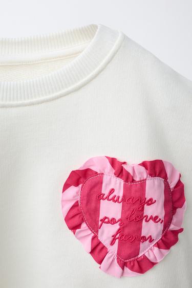 SWEAT À RAYURES ET PIÈCE CŒUR - Écru de Zara - Image 2