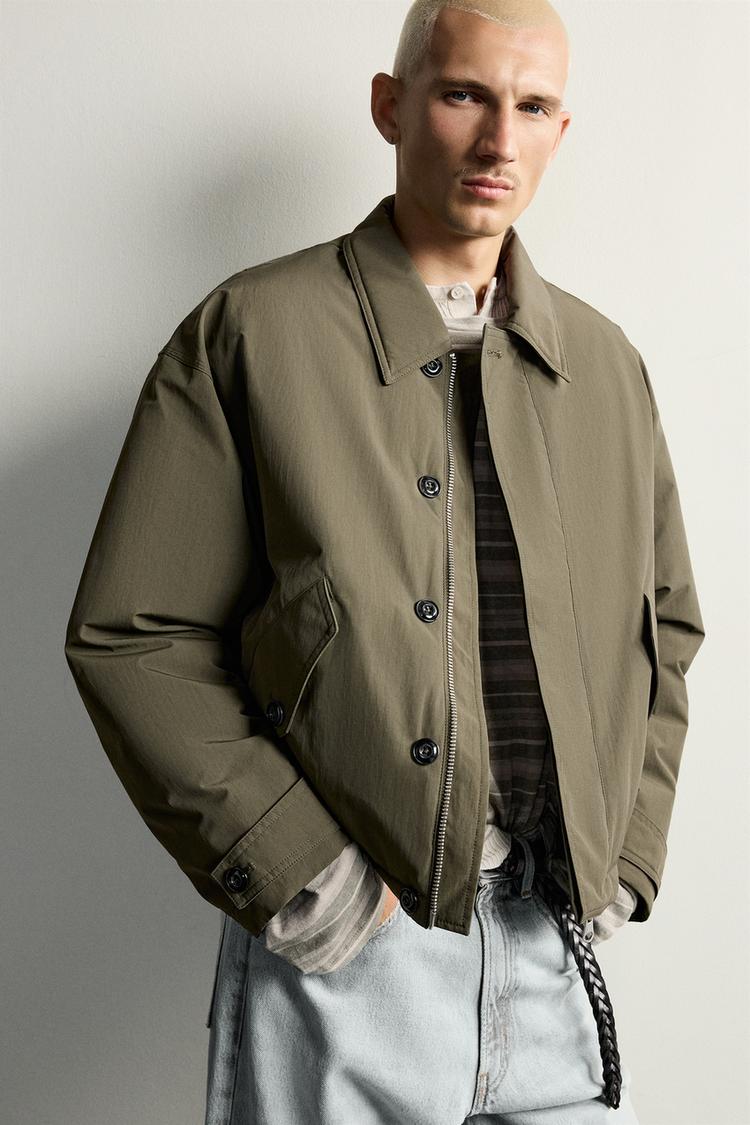 BOXY FIT QUILTED JACKET — Khaki