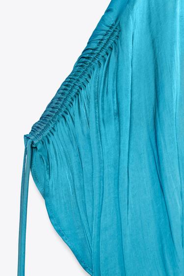 BLOUSE SATINÉE FRONCÉE - Bleu canard de Zara - Image 6