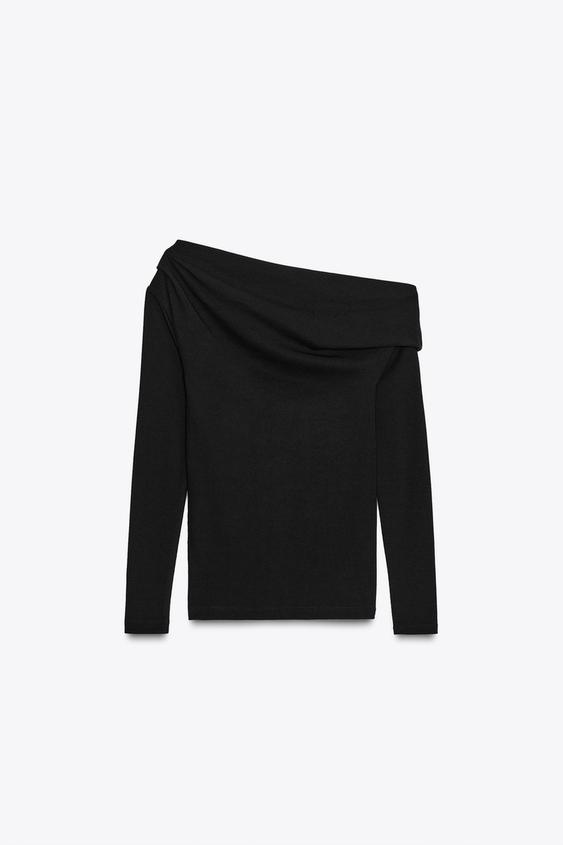 Polera Zara Zara Camiseta Negra Manga Larga Camisetas Básicas De