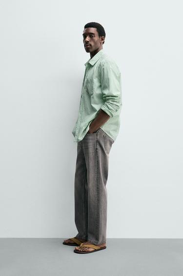 REGULAR FIT STRIPED SHIRT - Green/White by Zara - Image 3