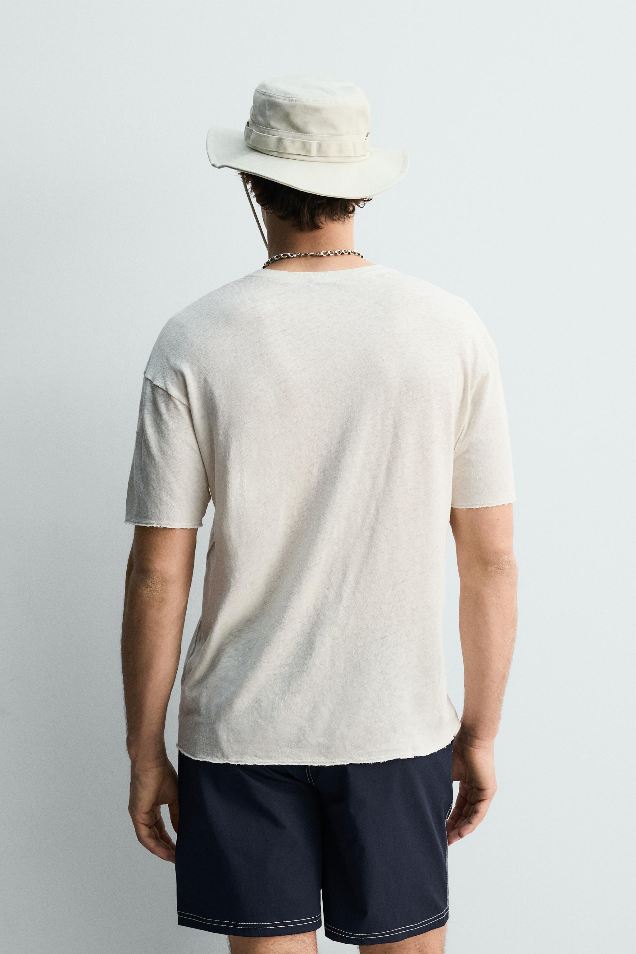 WASHED COTTON-LINEN T-SHIRT WITH TEXT