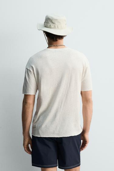 WASHED COTTON/LINEN T-SHIRT WITH TEXT - White by Zara - Image 2