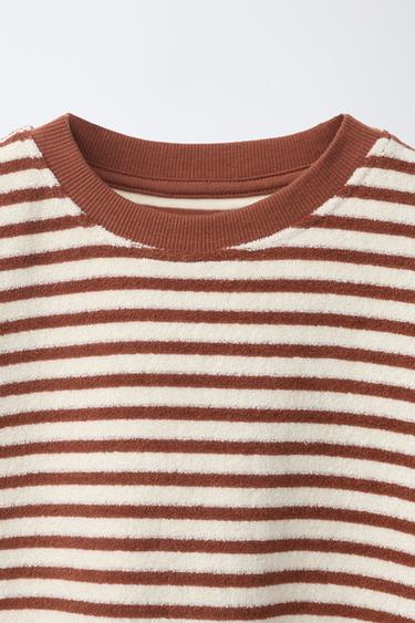 ENSEMBLE T-SHIRT ET BERMUDA À RAYURES EFFET ÉPONGE - marron/blanc de Zara - Image 5