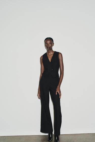 LONG CREPE JUMPSUIT WITH WAISTCOAT DETAIL - Black by Zara