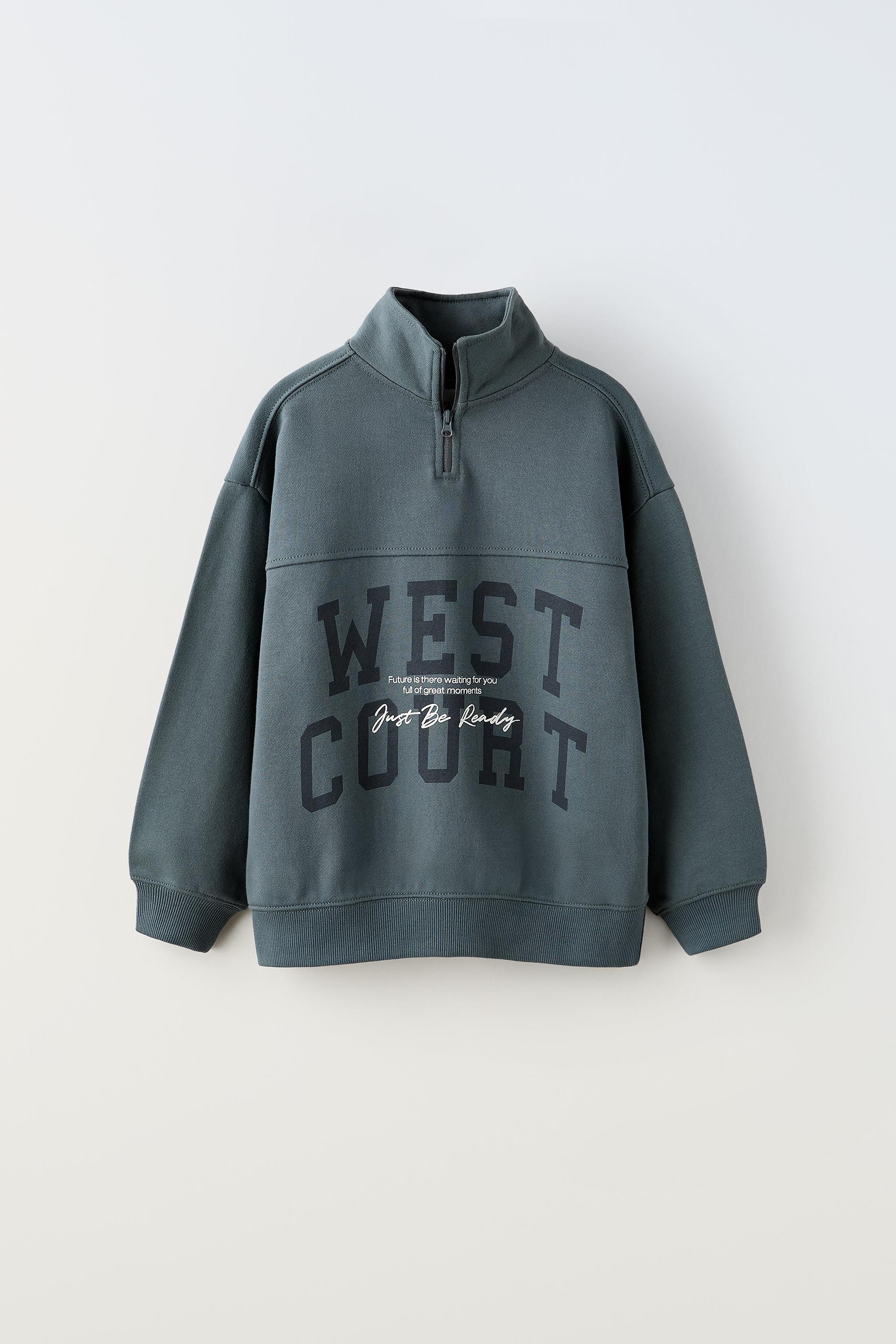 QUARTER ZIP TEXT SWEATSHIRT - Mid-gray | ZARA United States