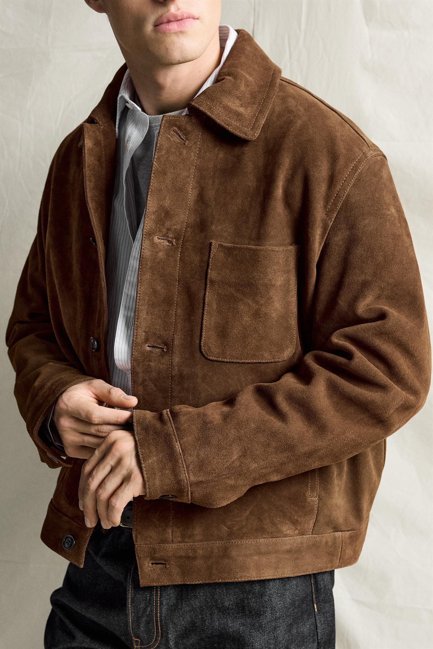 Мужская куртка Zara Relaxed Fit Suede Leather, цвет: Brandy — фото 5