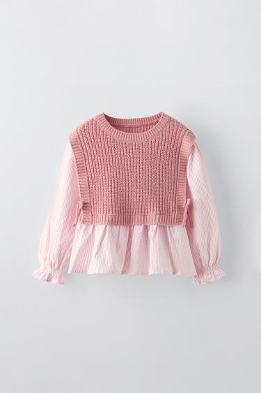 Zara COMBINATION KNIT VEST AND SHIRT - Pink