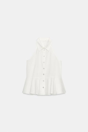 HALTERNECK PEPLUM SHIRT - White by Zara - Image 5