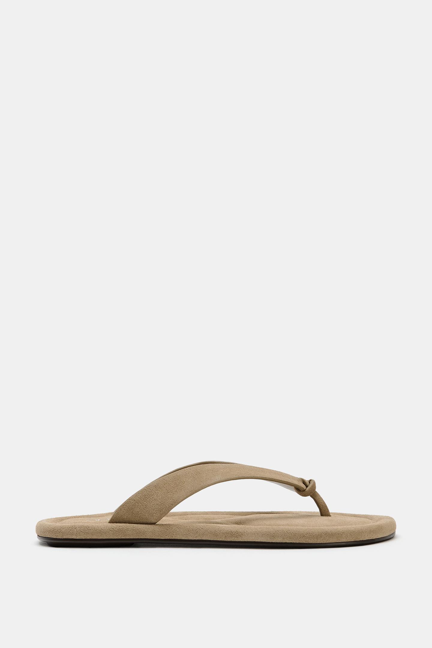 Женские сандалии Zara Flat Leather, цвет: Бежевый — фото 2