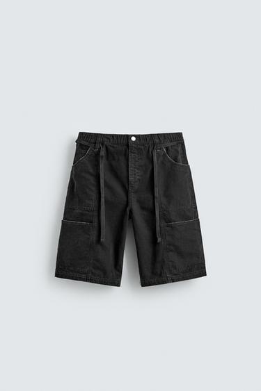 BAGGY FIT BERMUDASHORTS MED BÆLTE - Sort fra Zara