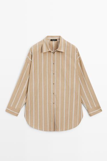 Zara Striped shirt with button detail - Brown - Image 0