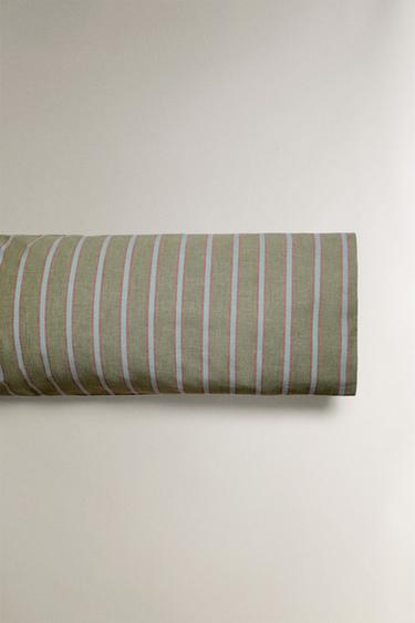 TAIE D’OREILLER PERCALE DE COTON RAYURES (300 FILS) - Vert de Zara - Image 4