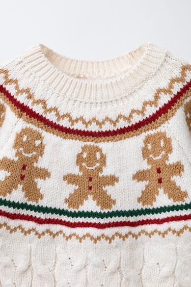 PULL EN MAILLE À TORSADES AVEC IMPRIMÉ BISCUITS - Écru de Zara - Image 2