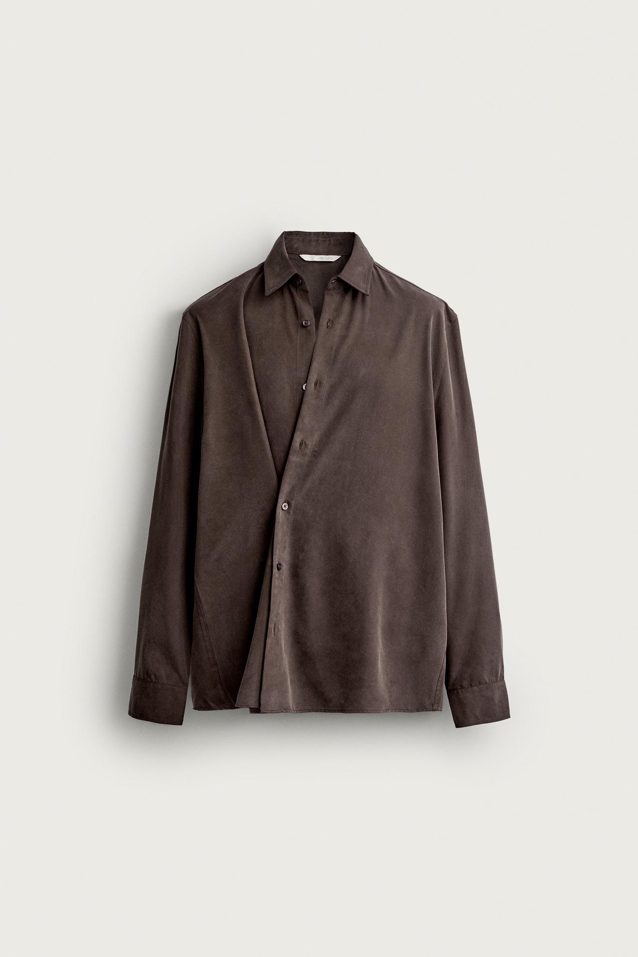Fluid Wrap Shirt — Dark brown