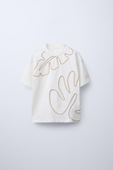 Zara EMBROIDERED T-SHIRT - Ecru - Image 0