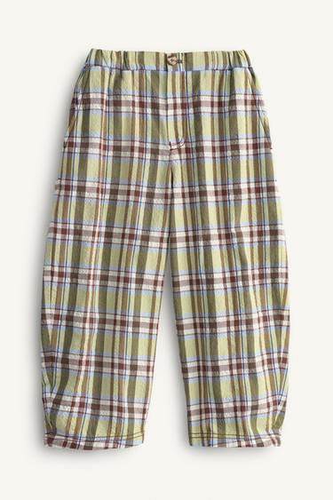 LIMITED EDITION CHECK TROUSERS WITH CONTRAST POCKET - Brown / Green by Zara