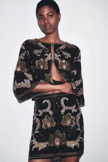 EMBROIDERED SHORT SKIRT - Black by Zara - Image 4
