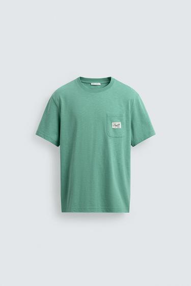 REGULAR FIT T-SHIRT WITH PATCH POCKET - Mint Green by Zara