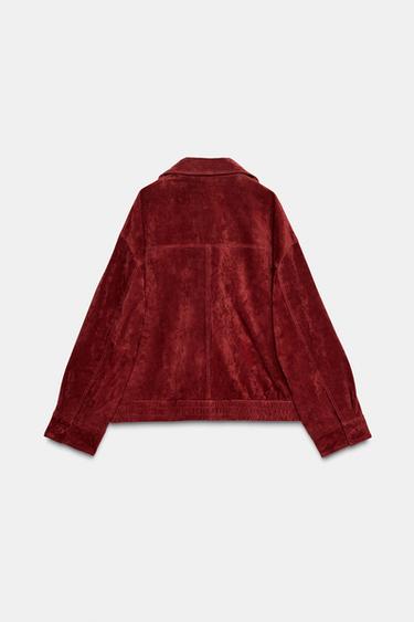 BLOUSON EN CUIR DAIM 100% AVEC PASSANTS - Rouge de Zara - Image 6