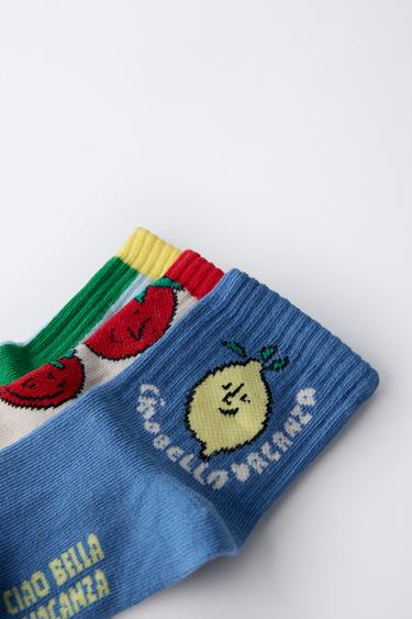 3-PACK OF TOMATO AND STRIPE PRINT SOCKS - Blue by Zara - Image 1