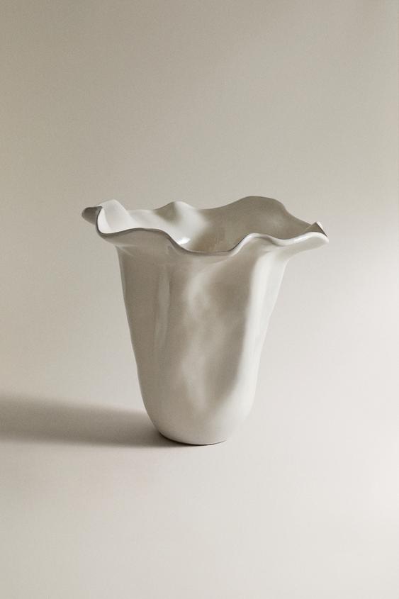 Zara SHINY WAVY EARTHENWARE VASE - 白色 - 圖片 0