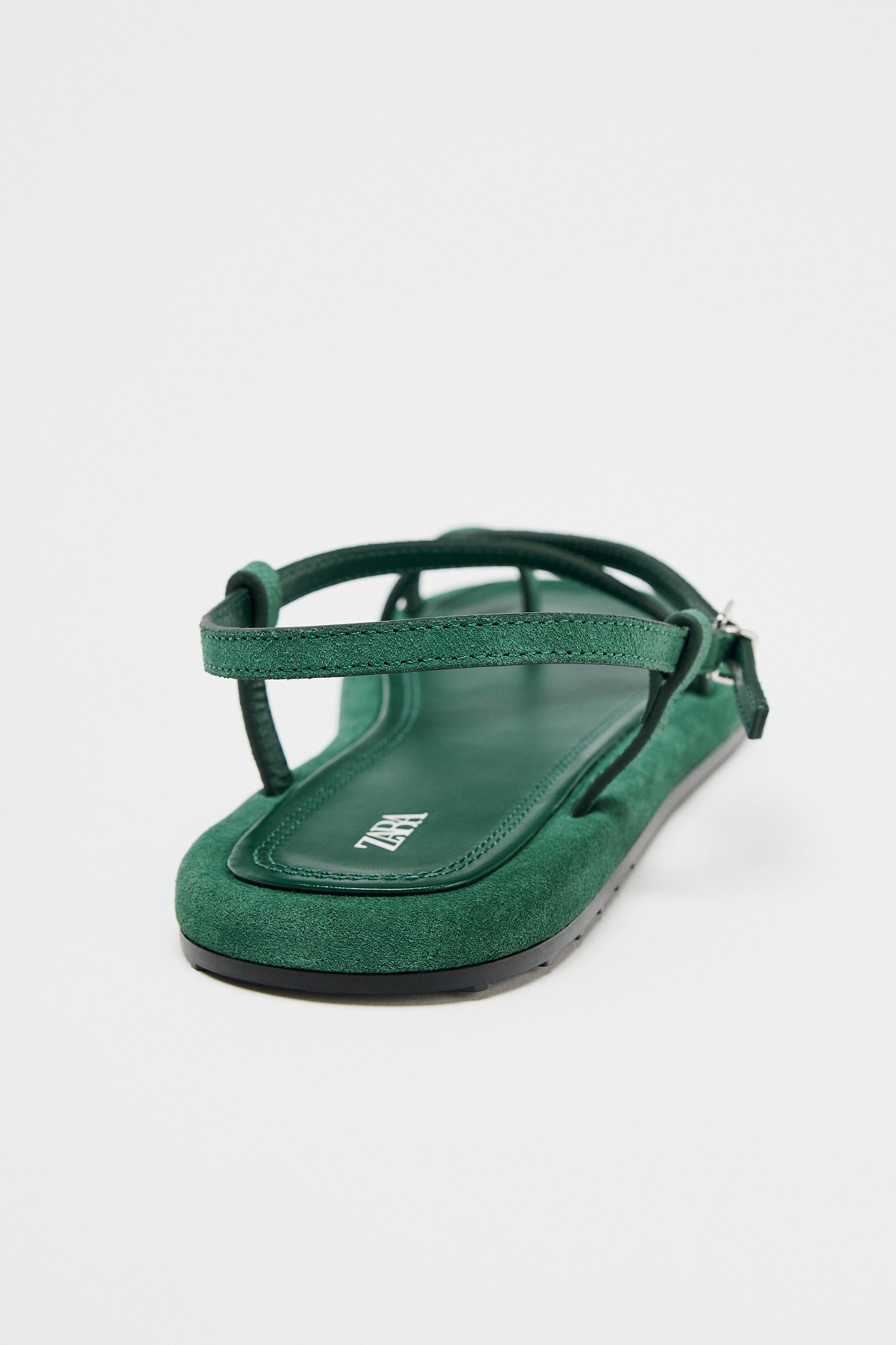 【ZARA】 ストラップレザーサンダルグリーン | 2638/510/500 LEATHER STRAP SANDALS - Green | ZARA United States