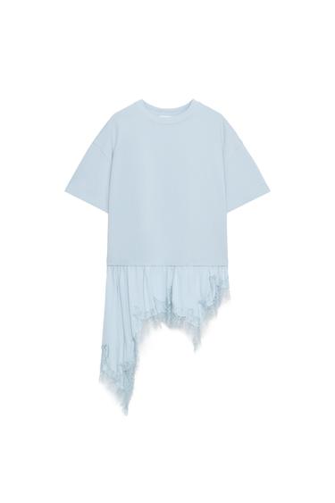 PLAYERA COMBINADA ENCAJE - Azul pastel de Zara