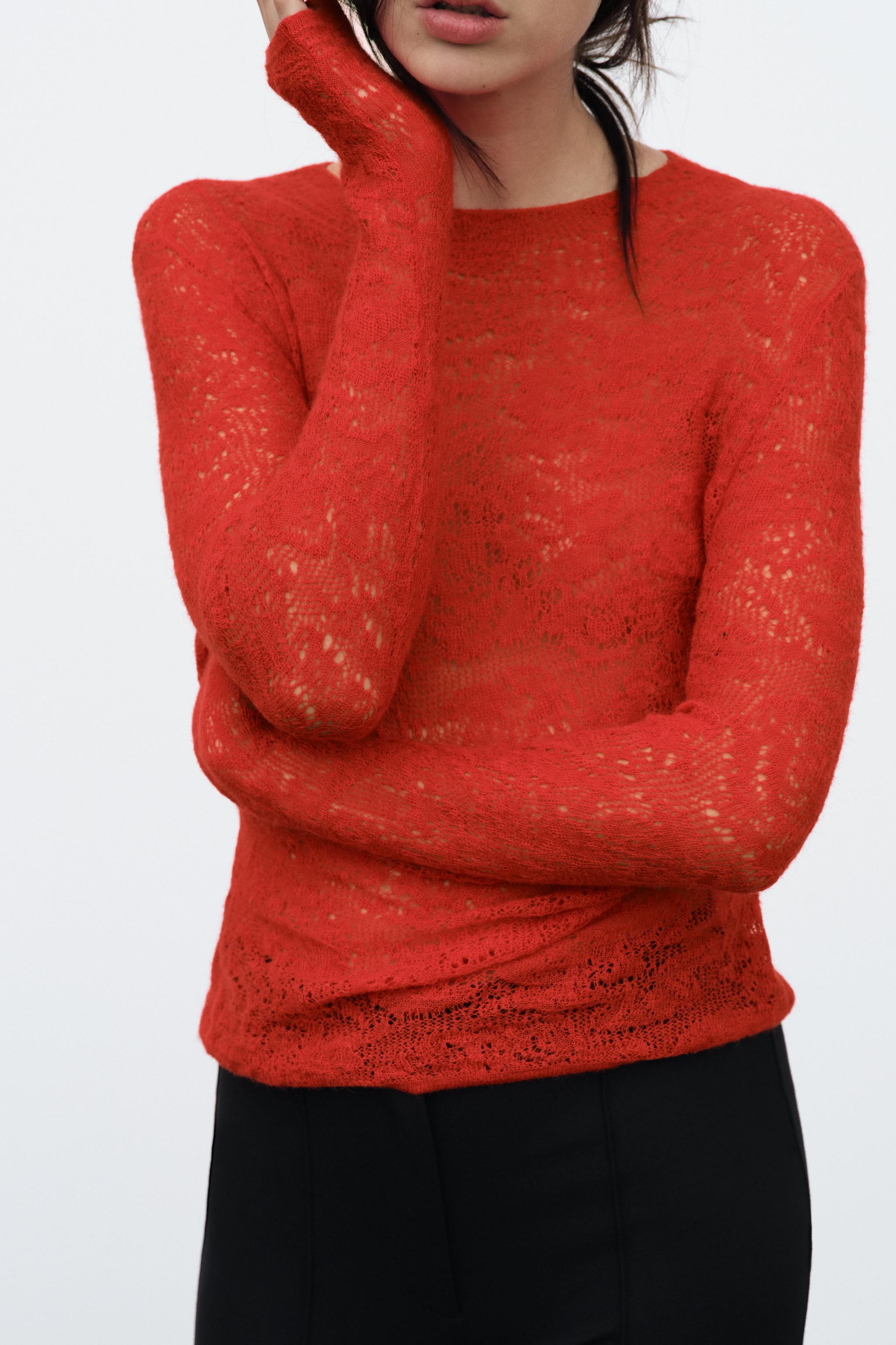 ALPACA AND WOOL BLEND POINTELLE KNIT SWEATER