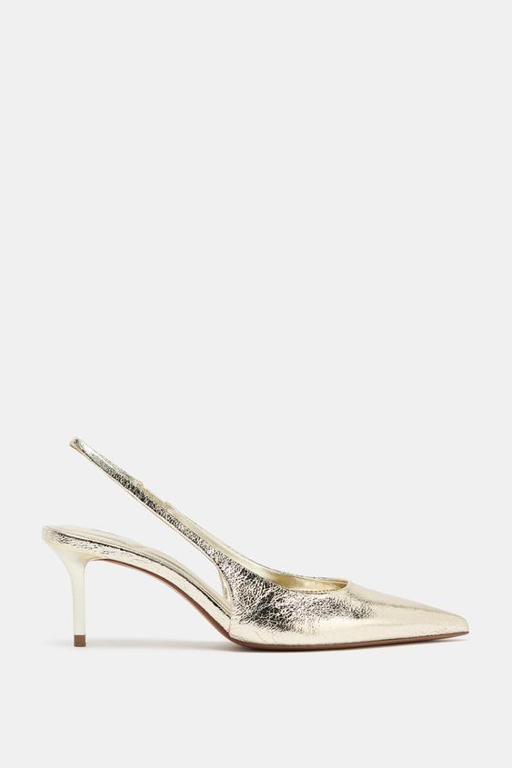METALLIC SLINGBACK HEELS - Gold by Zara - Image 0