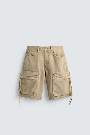 DENIM CARGO BERMUDA SHORTS - Beige by Zara