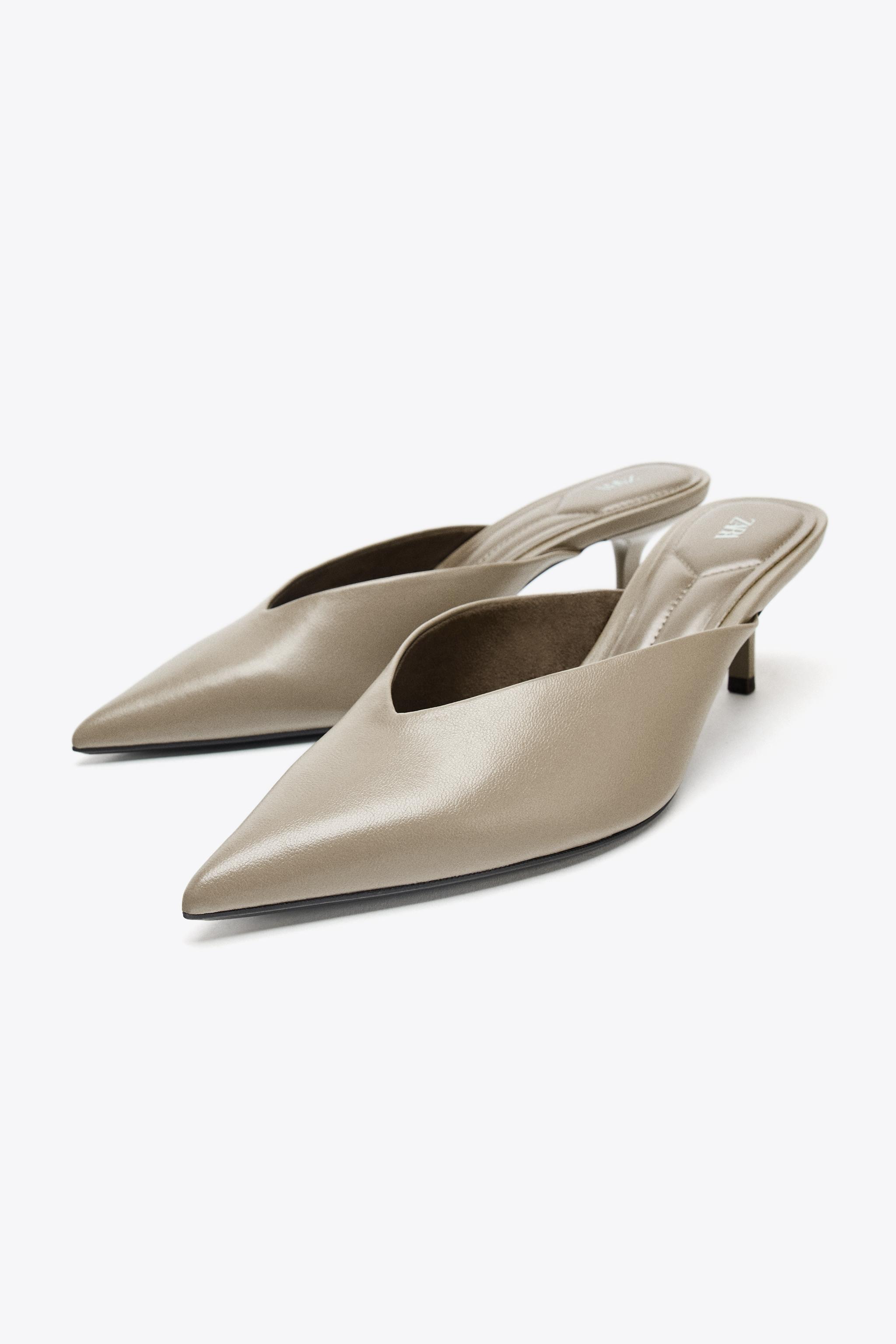 ZARA ビーズ装飾 ポインテッドトゥミュール ZARA ビジュー付きポインテッドトゥミュール 36サイズ ベージュ