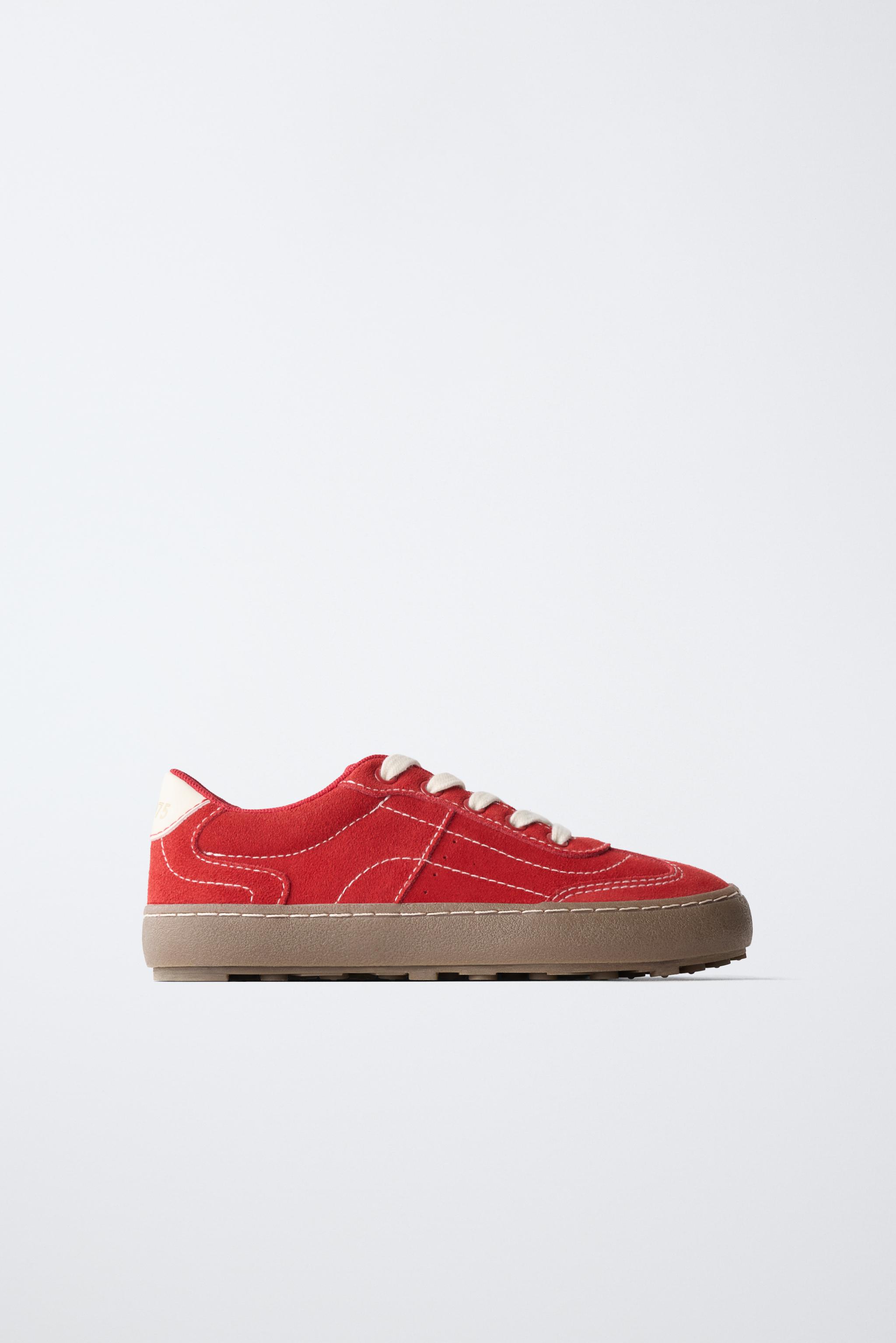 CONTRAST LEATHER PLIMSOLLS - Red | ZARA Singapore