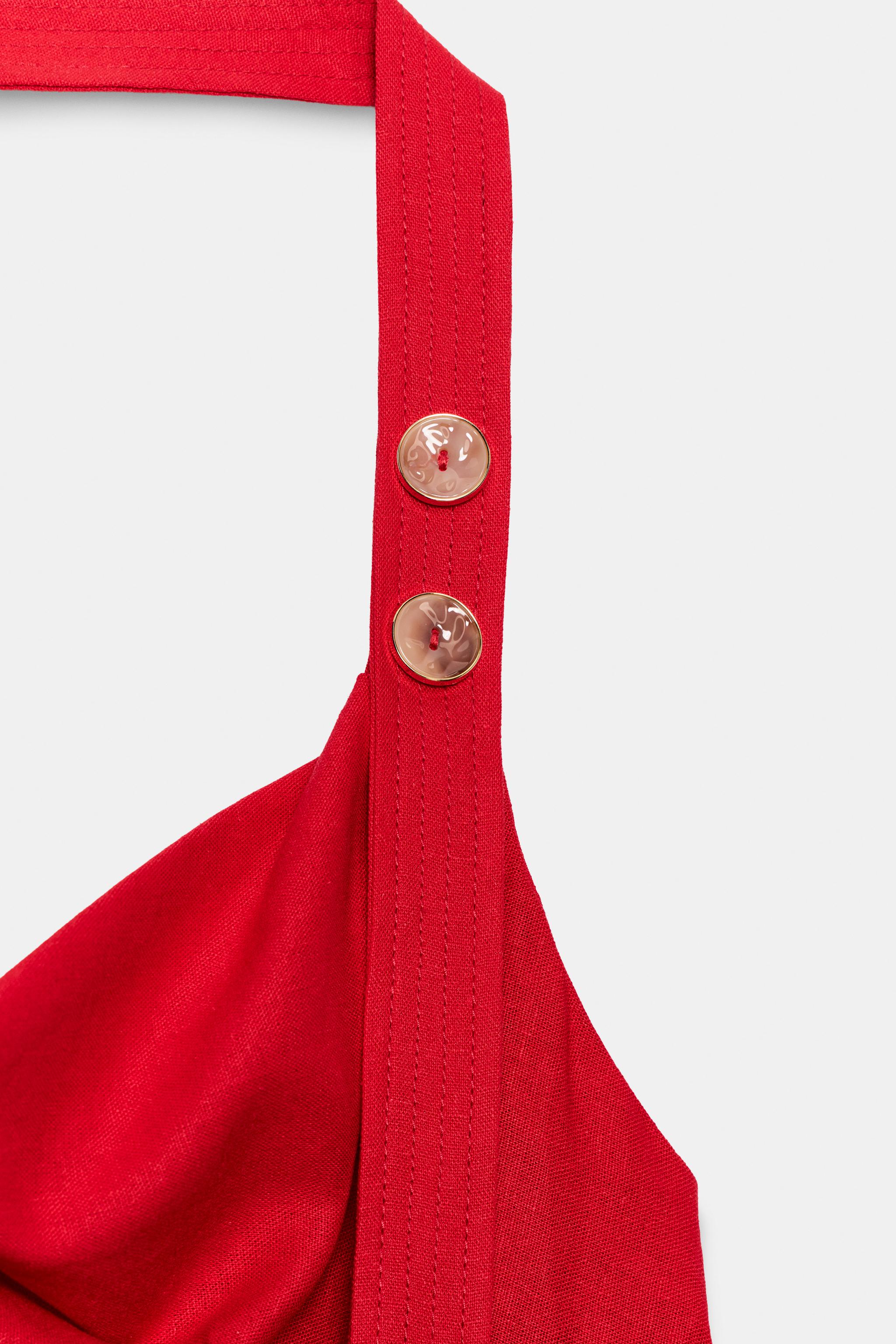 LINEN BLEND HALTER MIDI DRESS